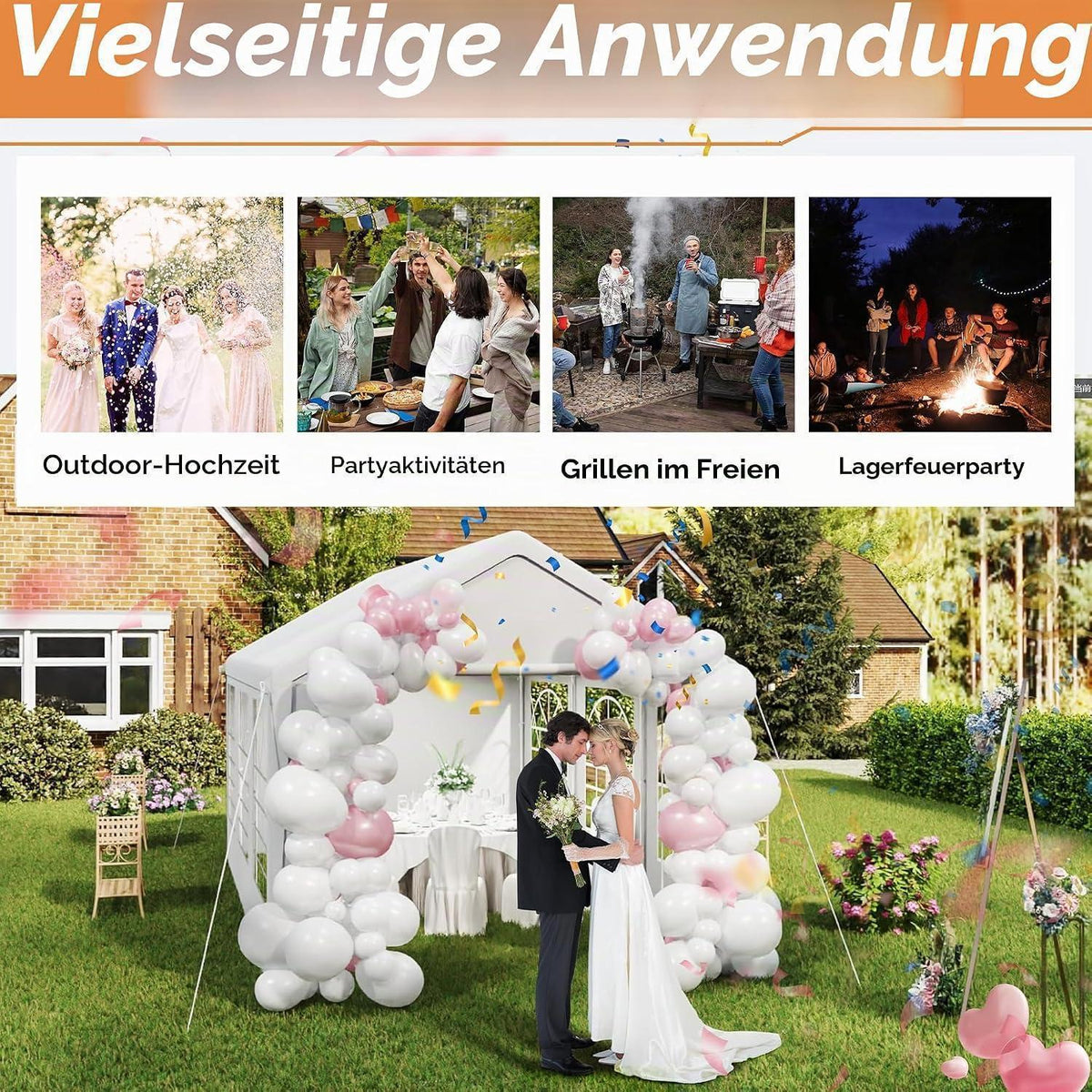 Party Zelt 3x6m mit Seitenwänden – Wasserdicht & Stabil