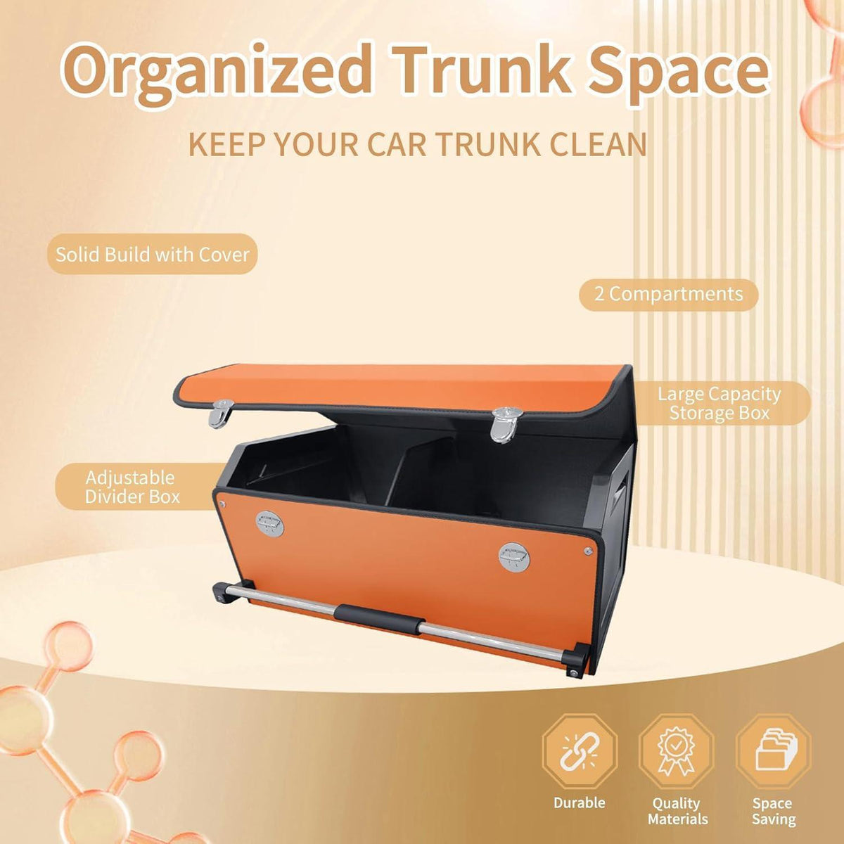 Kofferraum Organizer mit Deckel – 60L Faltbare Aufbewahrungsbox Orange