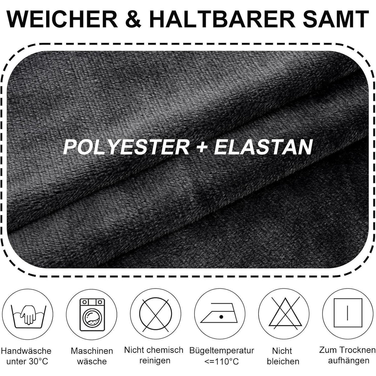 Stretch Samt Stuhlhussen 4er Set Schwarz - Universal Passform