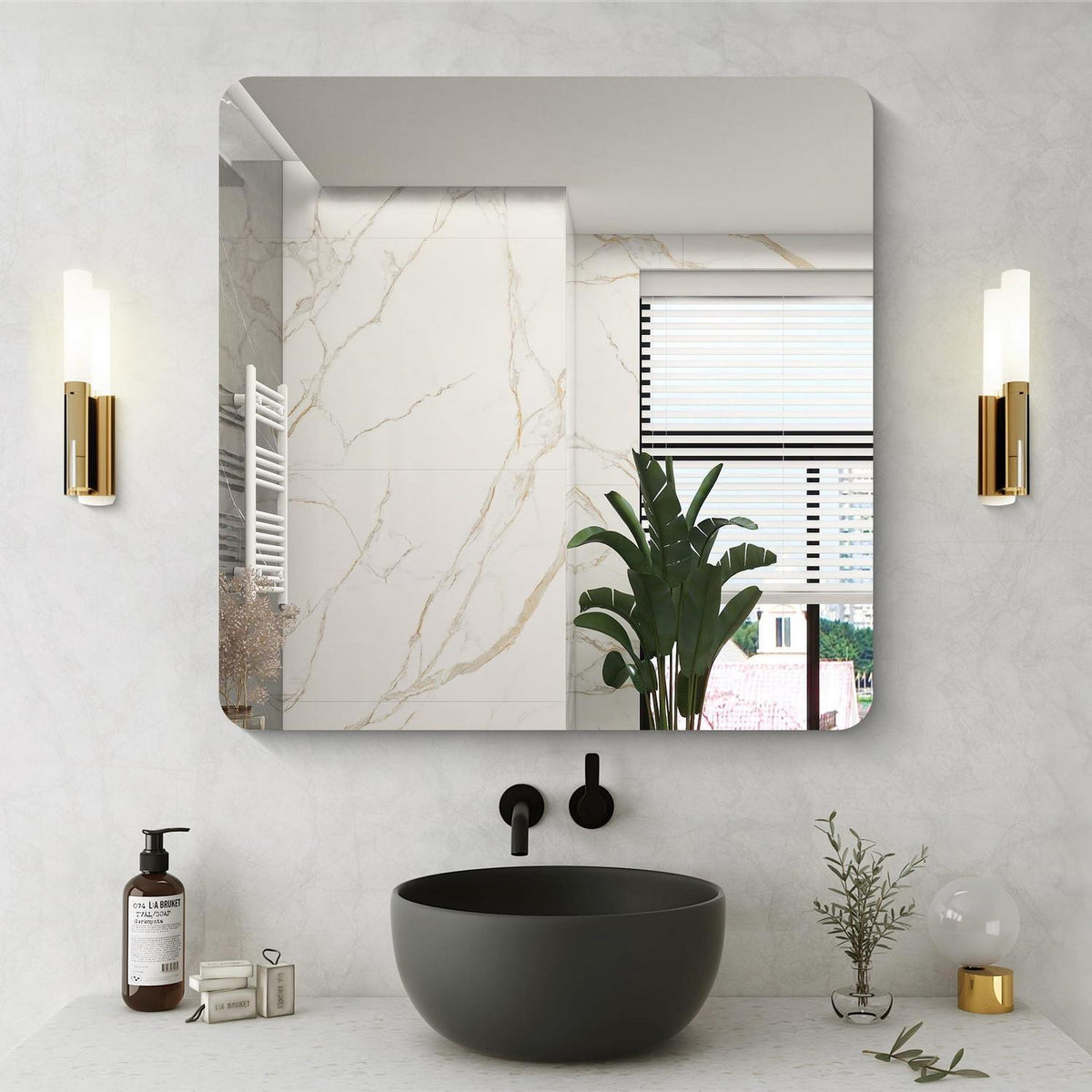 Rahmenloser Wandspiegel 75x75 cm – Rechteckig, Abgerundete Ecken