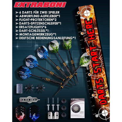 Kork Dartscheibe Set mit Pfeilen & Zubehör – Steeldart Scheibe