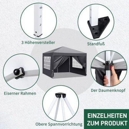 3x3m Gazebo mit 4 Wänden – Wasserdicht & UV-Schutz für Garten & Events