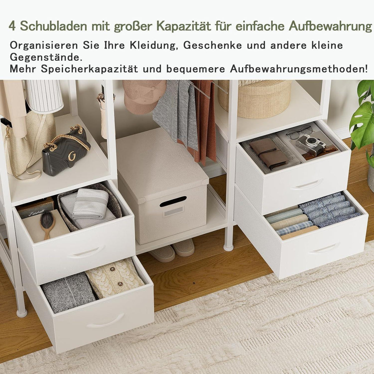 Offener Kleiderständer mit Schubladen – Weiß