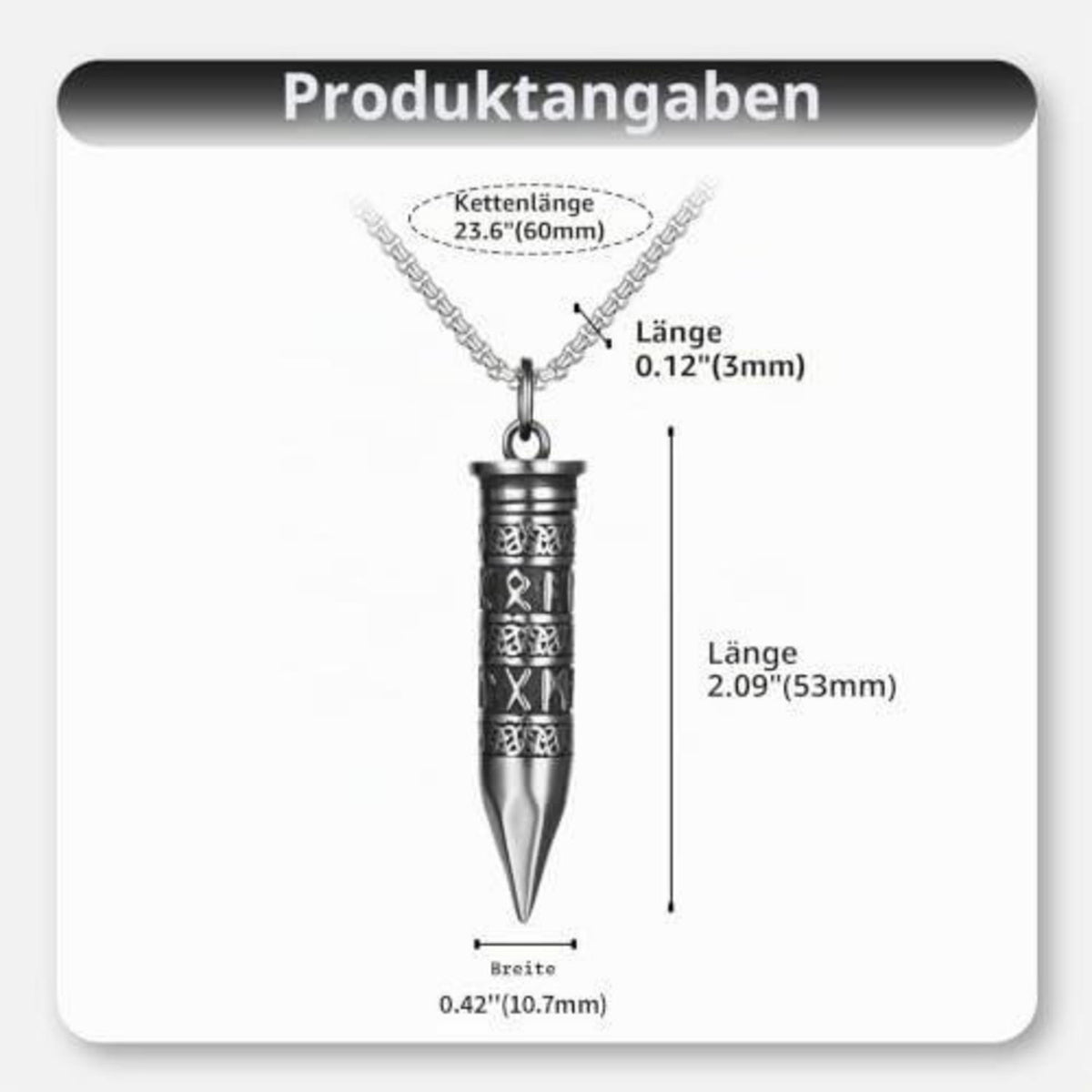 Herren Wikinger Halskette mit Patronenhülse & Runen
