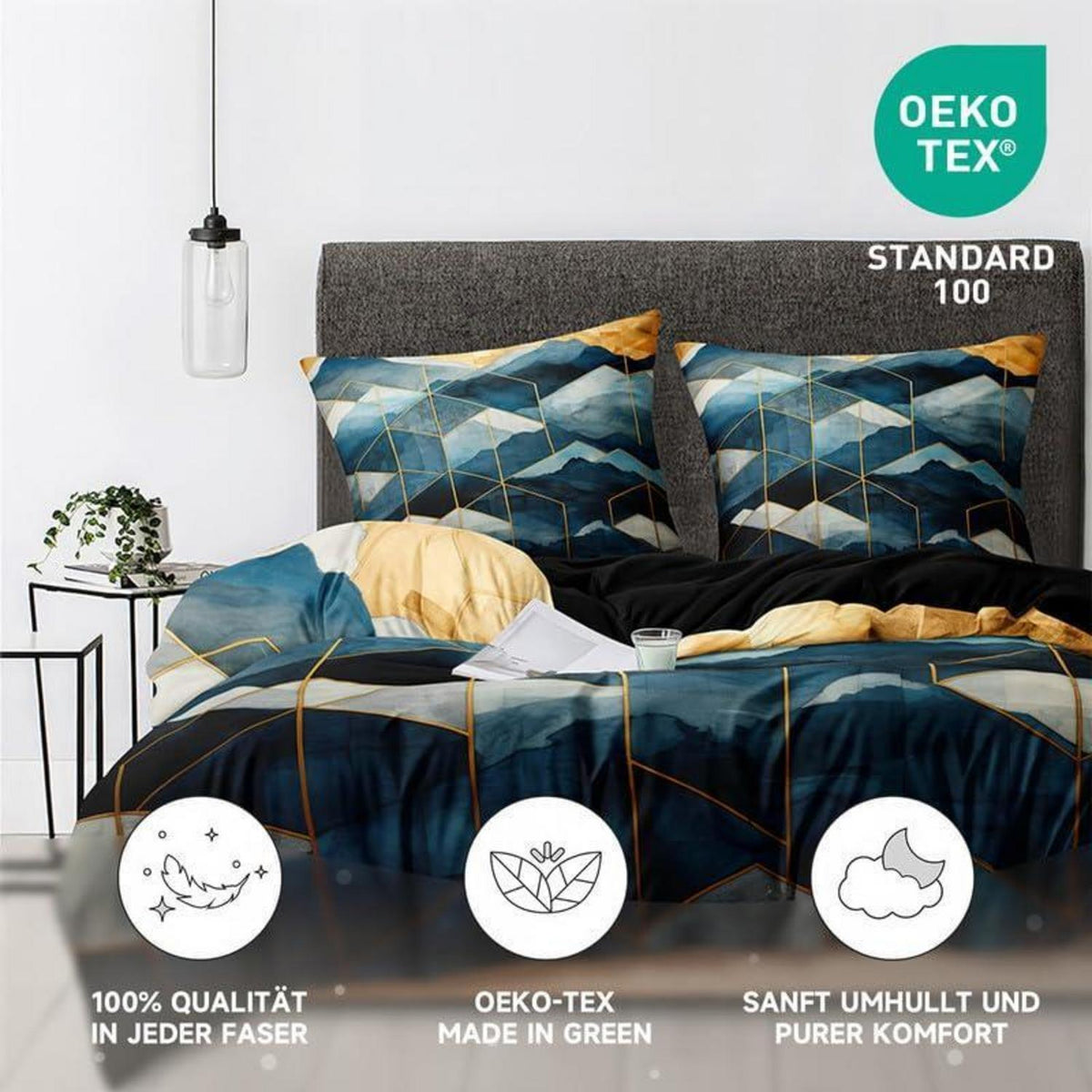 Marmor Bettwäsche Set Dunkelblau Gold 135x200cm 3D Effekt