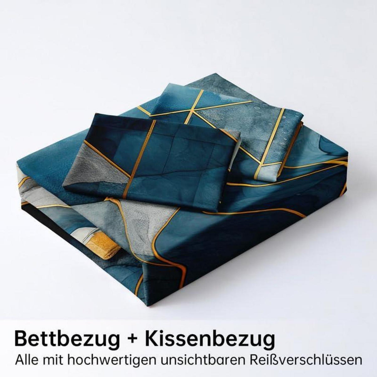Marmor Bettwäsche Set Dunkelblau Gold 135x200cm 3D Effekt