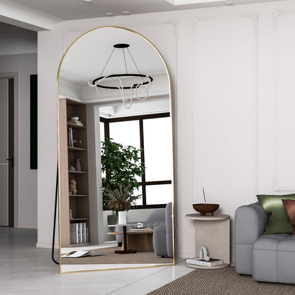 Gewölbter Ganzkörper Spiegel 193x86cm Gold – Stehend & Wandmontage