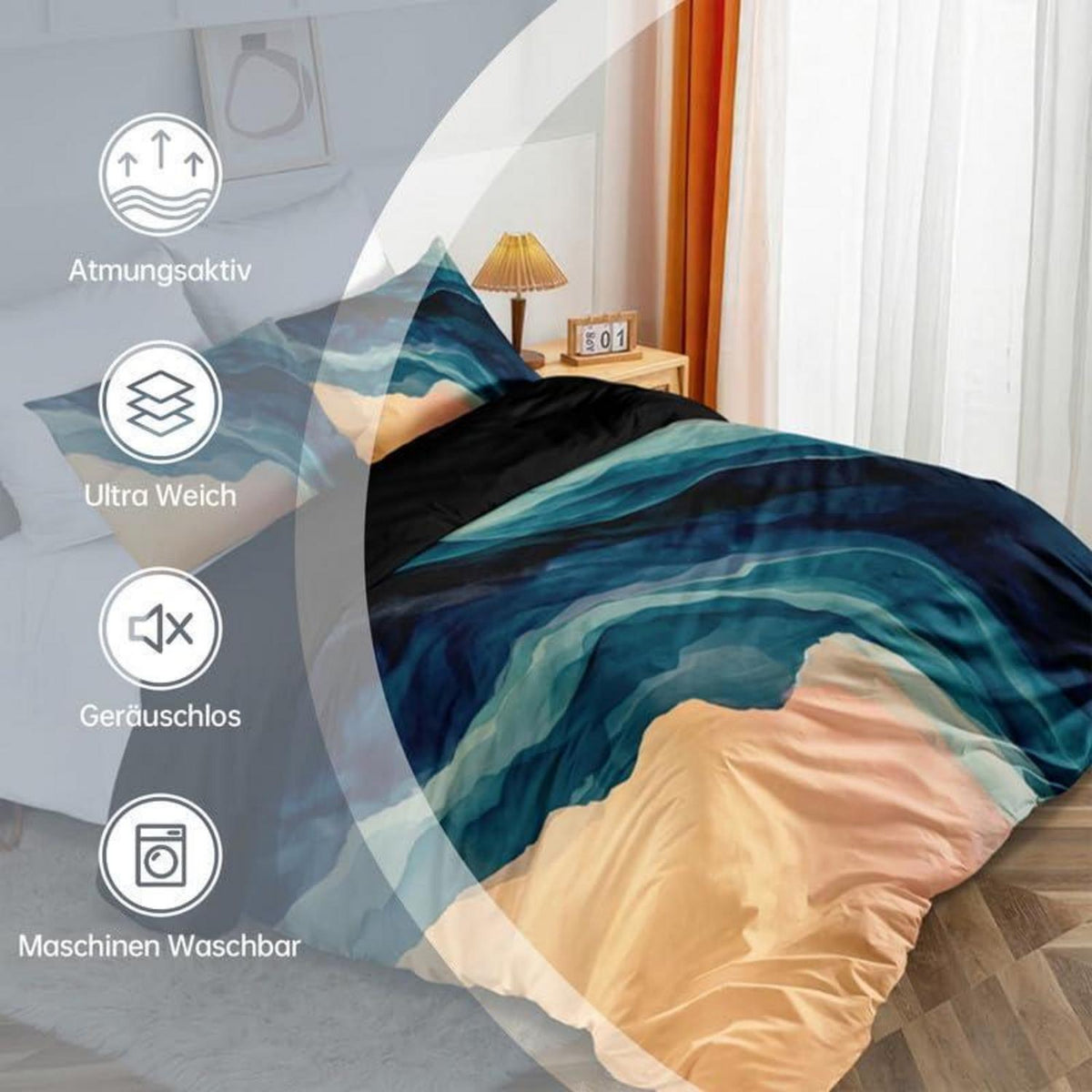 3D Marmor Bettwäsche Dunkelblau 200x200cm | Luxus Bettbezug Set