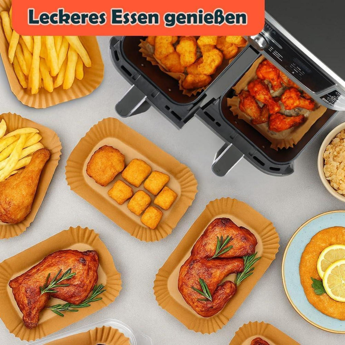 Backpapier für Heißluftfritteuse – 220 Stück, Dual Zone