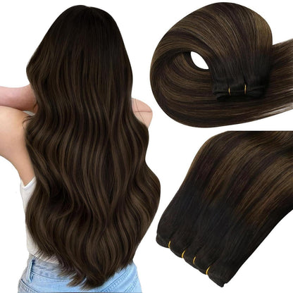 Echthaar Tressen Ombre Braun – Remy Haarverlängerung 45cm