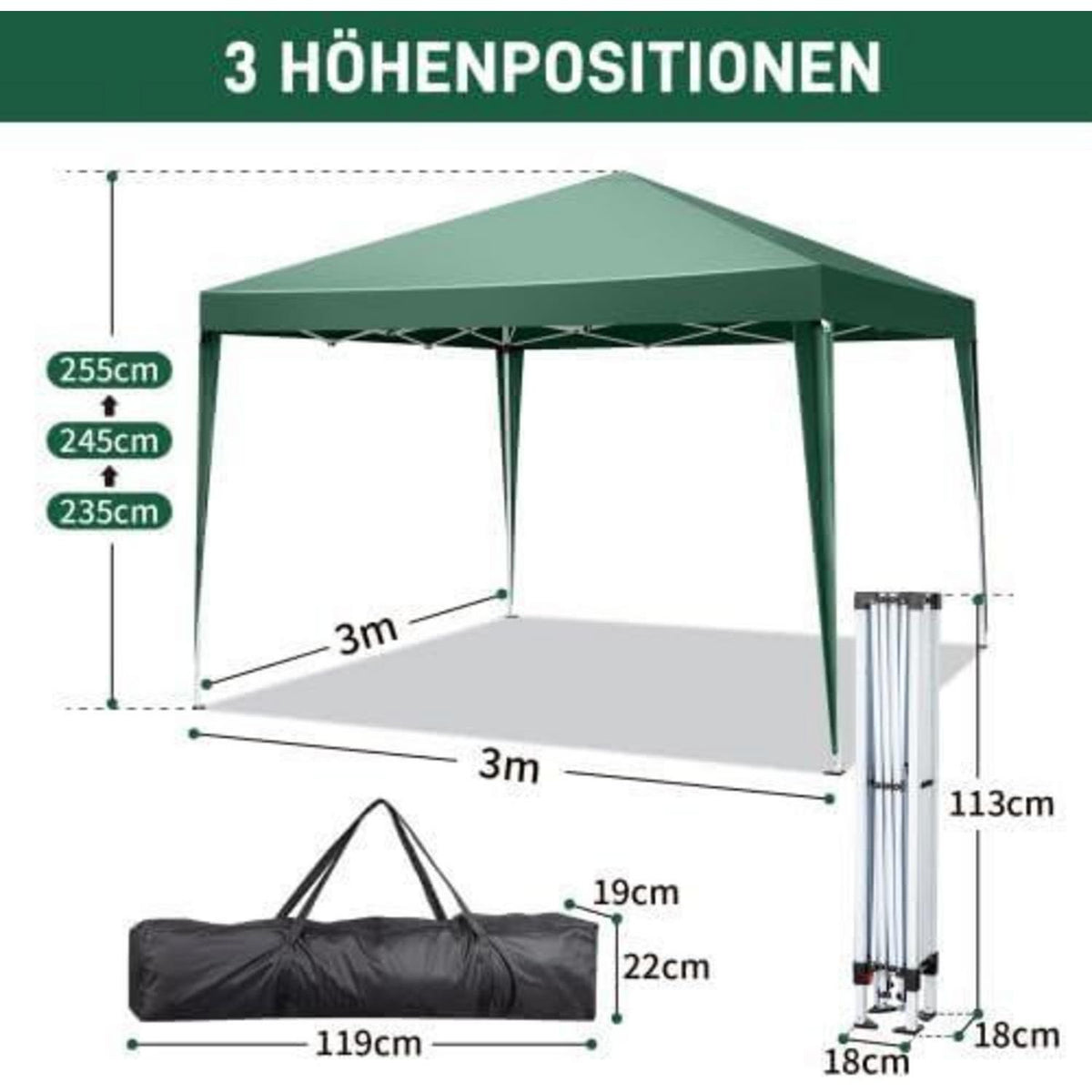 3x3m Gazebo – Wasserdicht, UV-Schutz für Garten & Events