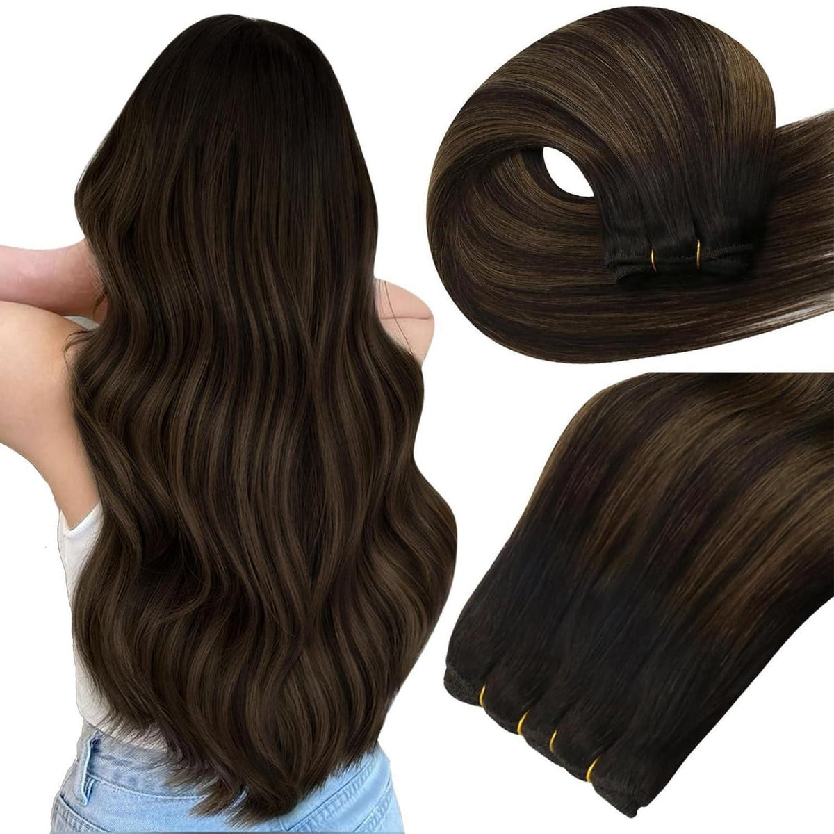 Echthaar Tressen Ombre Dunkelbraun Balayage 55cm