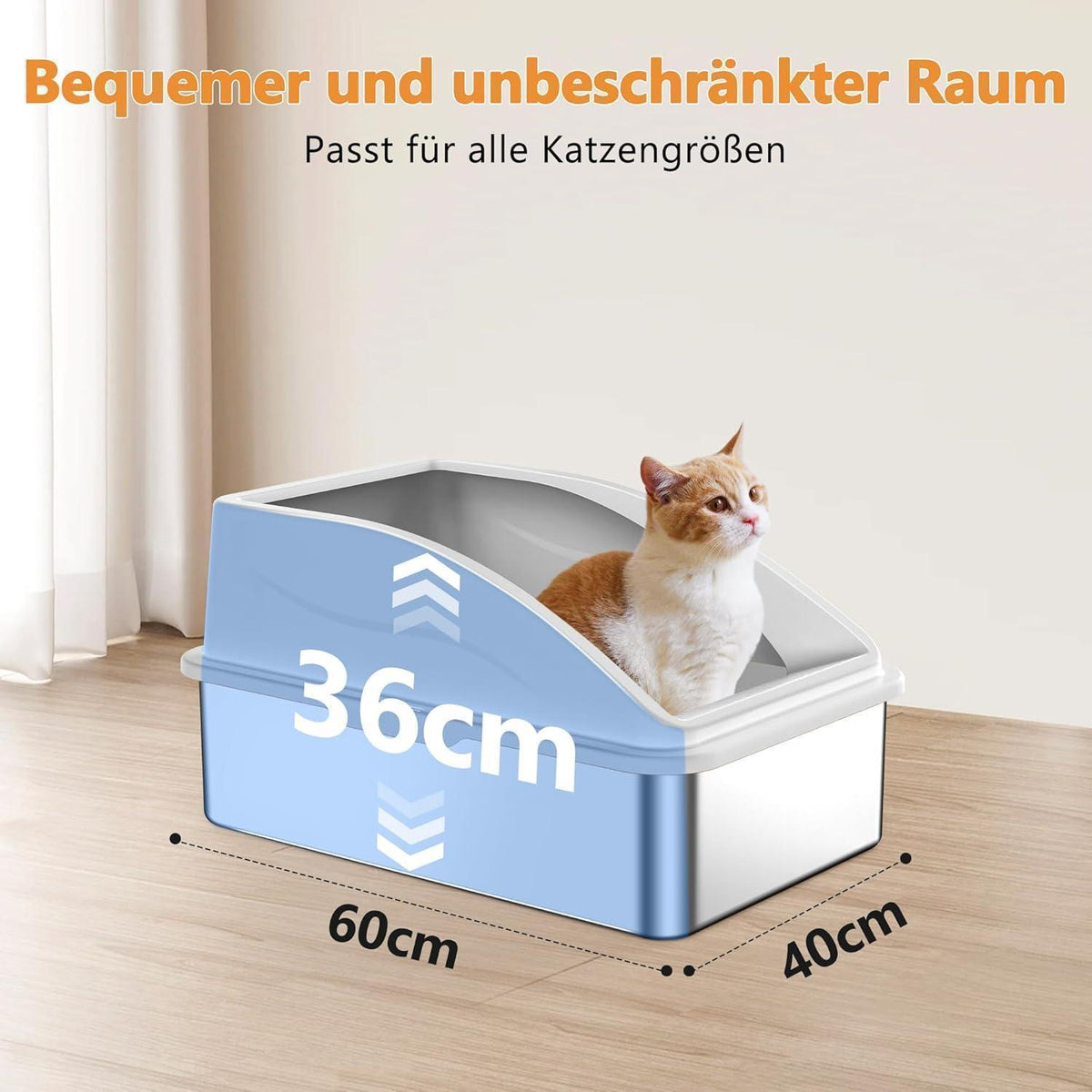 XXL Edelstahl Katzentoilette mit Streu-Recycling, Silbergrau