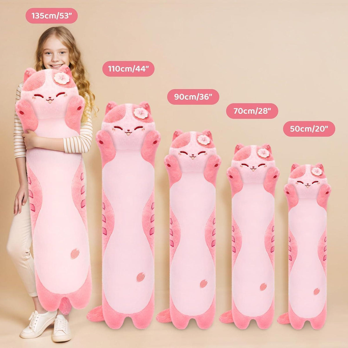 Langes Katzenkuschelkissen – Ultraweich, Rosa, 110cm – Perfektes Geschenk