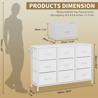 Flur Kommode mit 9 Schubladen – Industrial Design Weiß 100x30x65cm