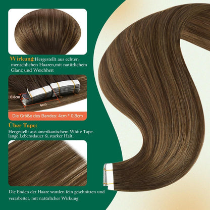 Echthaar Tape-in Extensions Ombre Braun Dunkelbraun