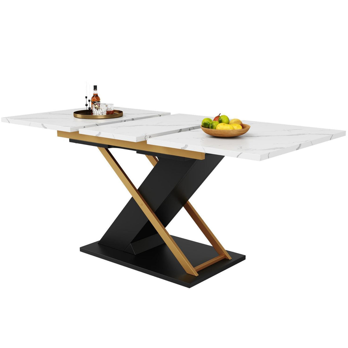 Ausziehtisch 120-160x80cm – Esstisch mit goldenen Kreuzbeinen