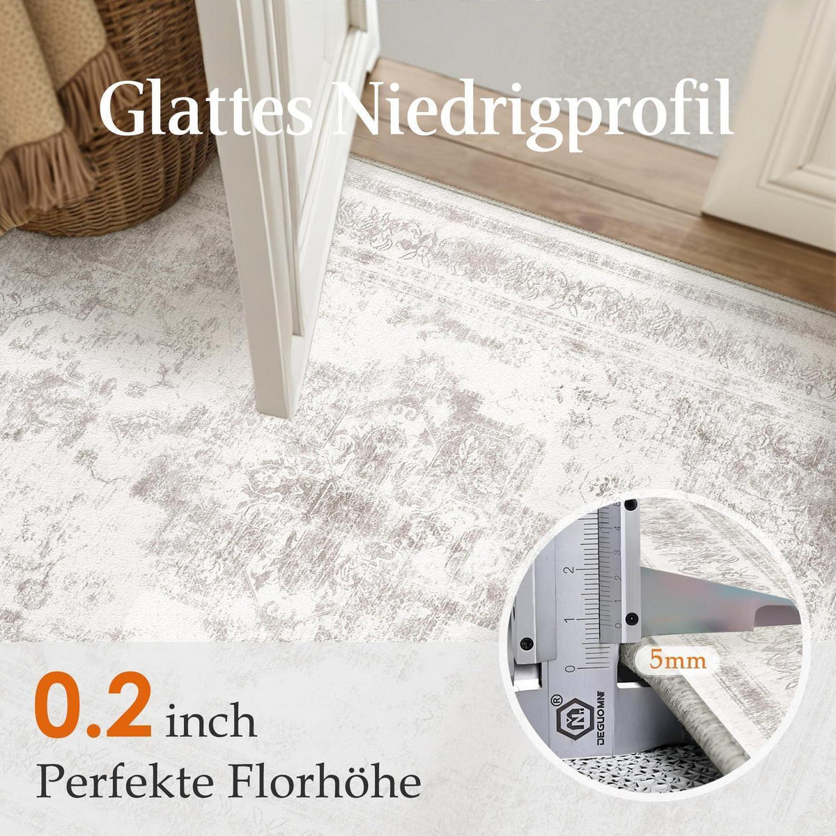 Vintage Grau Teppich Wohnzimmer 180x270cm Waschbar