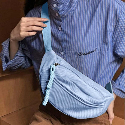 Cord Bauchtasche Damen, Umhängetasche mit großem Fach, Blau