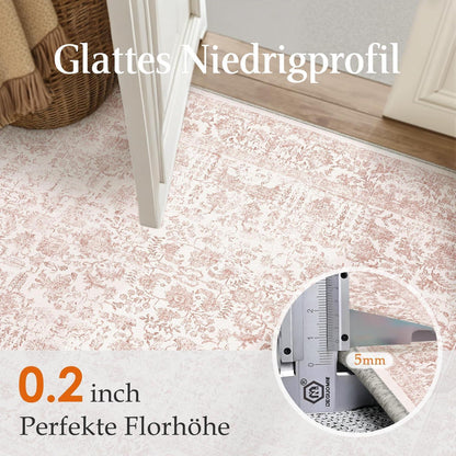 Vintage Rose Läufer Teppich 60x180cm Waschbar & Rutschfest