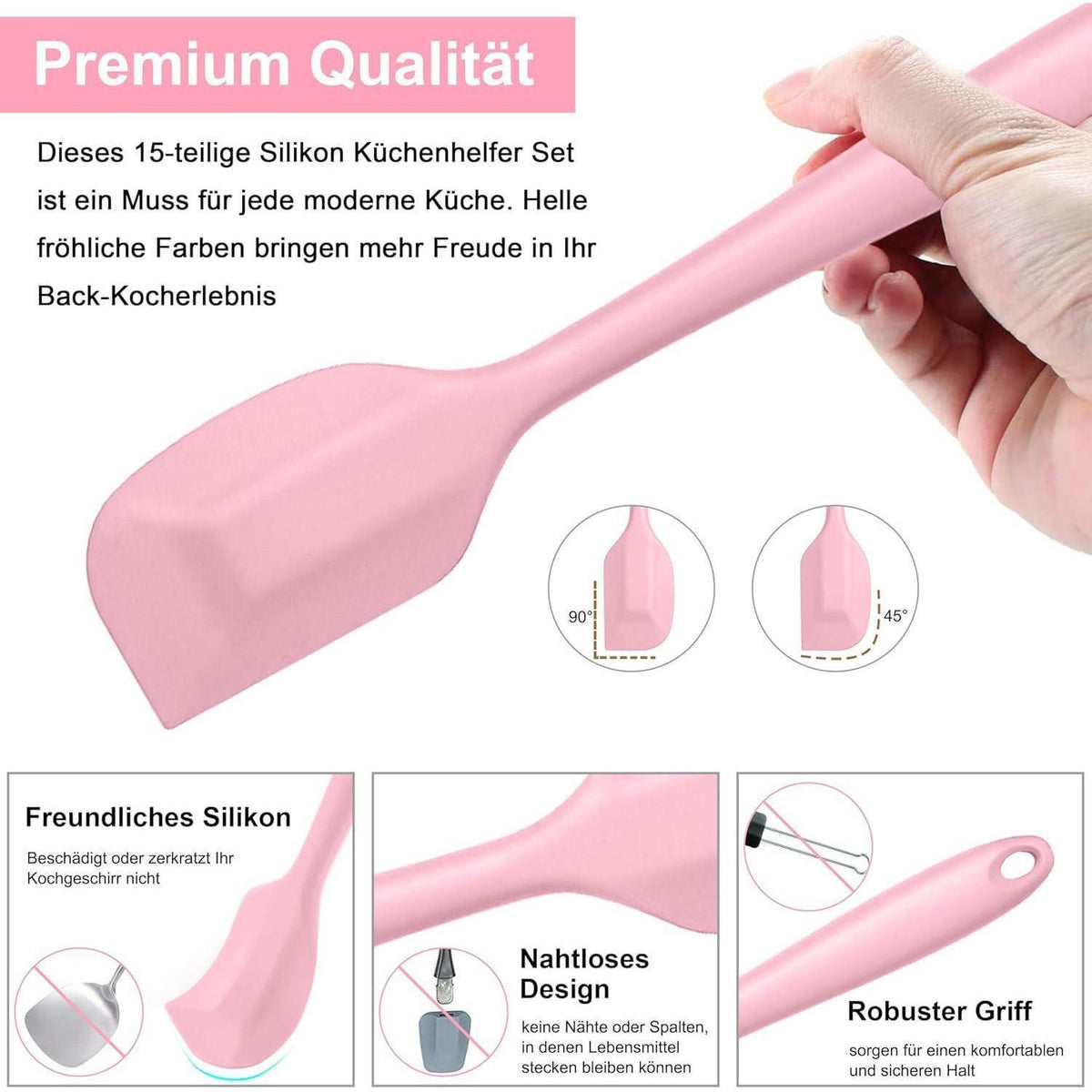 15-teiliges Silikon Küchenhelfer Set Rosa