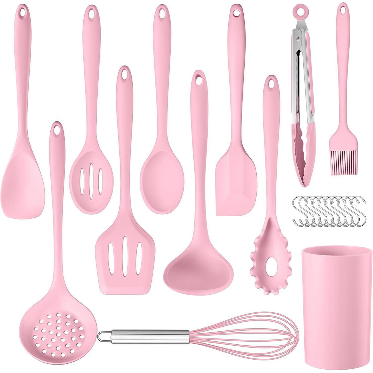 22-teiliges Silikon Küchenhelfer Set, Hitzebeständig, Pink Rosa