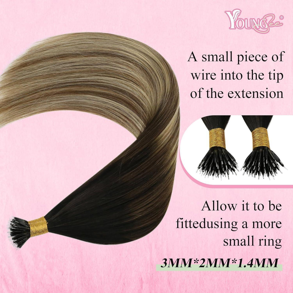 Echthaar Nano Extensions Balayage Braun Blond 40cm