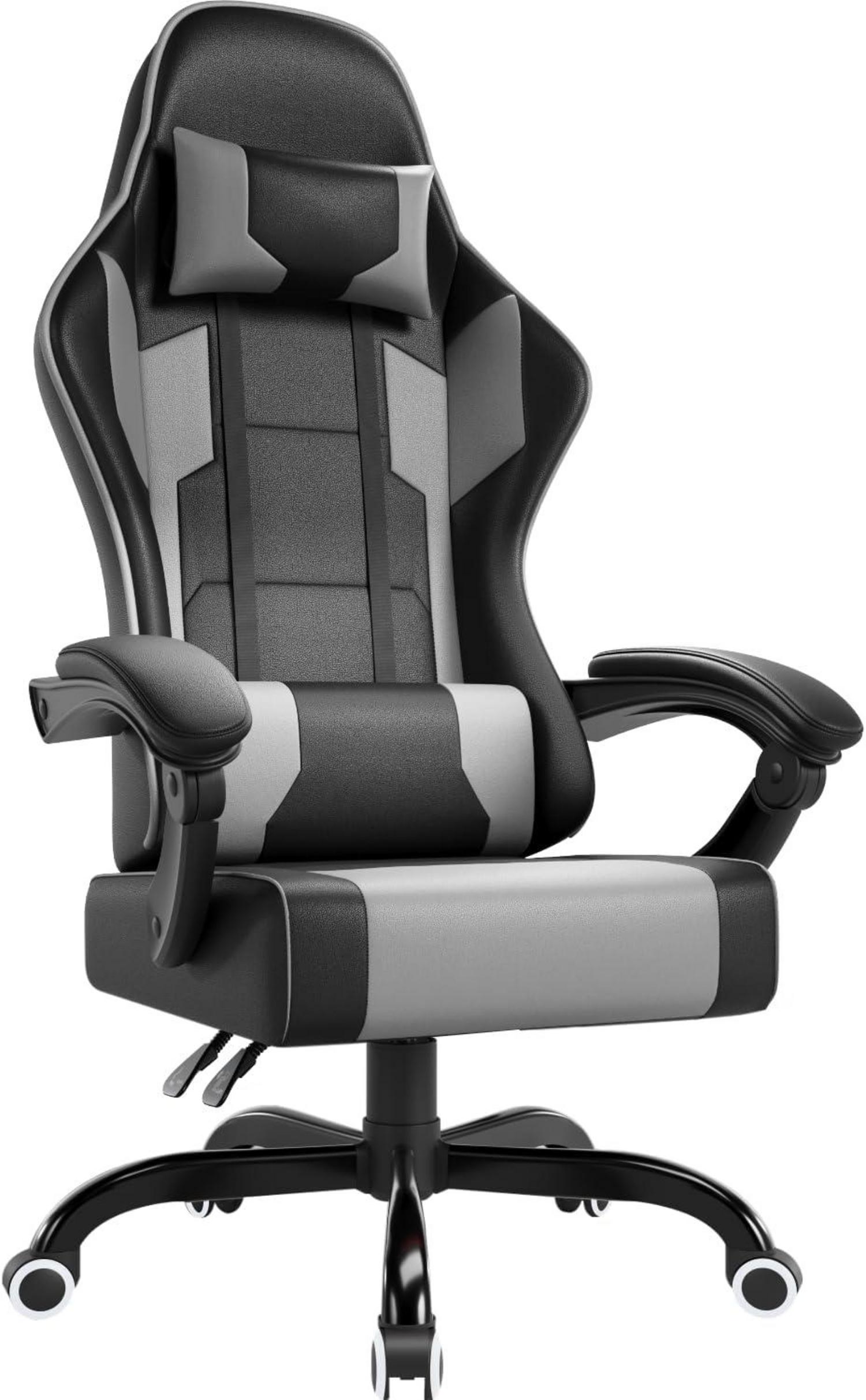 Ergonomischer Gaming Stuhl mit Massage und Kopfstütze, Grau