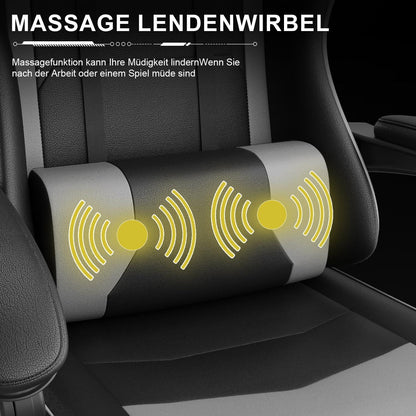 Ergonomischer Gaming Stuhl mit Massagefunktion und 150kg Kapazität, Grau