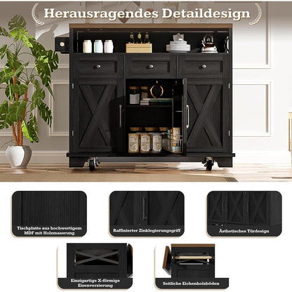 Moderne Kücheninsel mit Stauraum & Handtuchhalter (118x43x98cm)