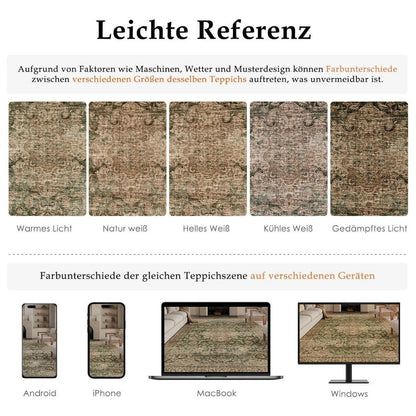 Vintage Teppich Grün 240x300cm Waschbar – Wohnzimmer Teppich