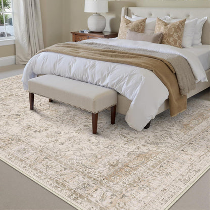 Vintage Teppich 200x300cm Beige – Waschbar & Rutschfest