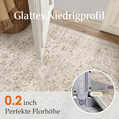 Vintage Teppich 200x300cm Beige – Waschbar & Rutschfest
