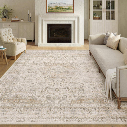 Vintage Teppich 240x300cm Beige – Waschbar & Rutschfest