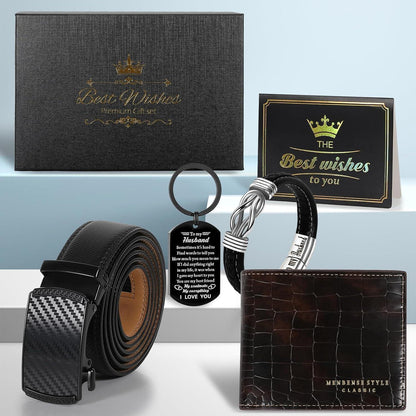Geschenkset für Männer: Gürtel, Brieftasche, Armband & Schlüsselanhänger