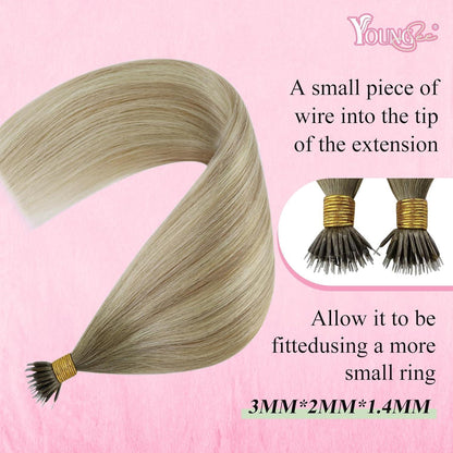 Echthaar Nano Extensions Ombre Aschblond 40cm