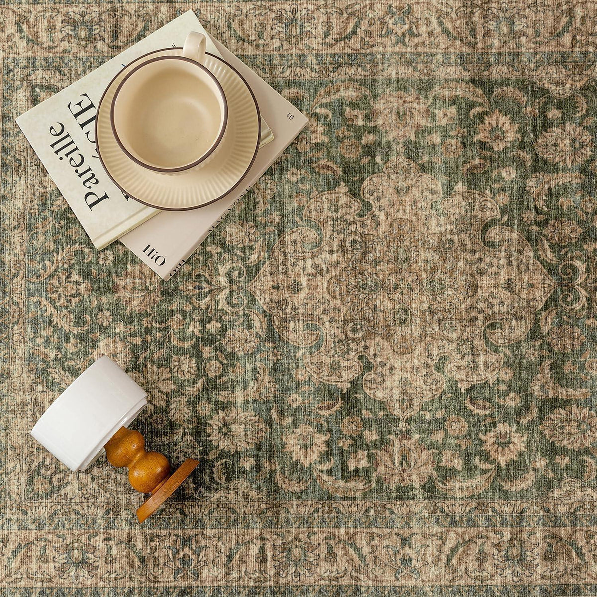 Vintage Fußmatte Teppich Grün 60x90cm Waschbar Retro Design