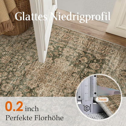 Vintage Fußmatte Teppich Grün 60x90cm Waschbar Retro Design