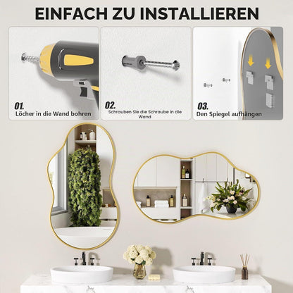 Asymmetrischer Wandspiegel Gold 60x90cm - Dekorativer Raumspiegel