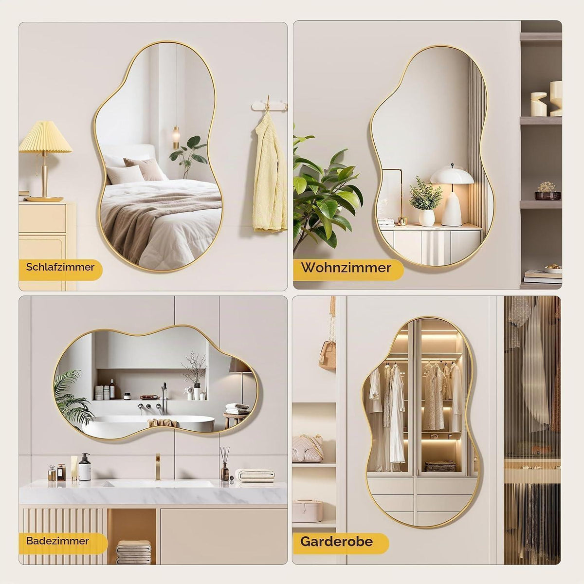 Asymmetrischer Wandspiegel Gold 60x90cm - Dekorativer Raumspiegel