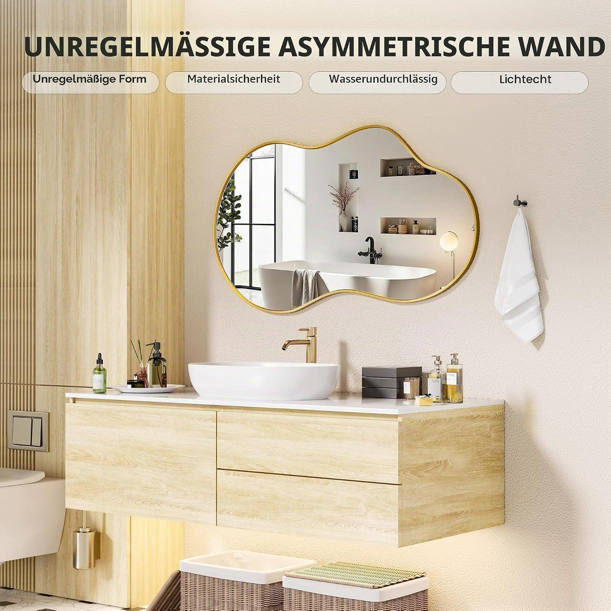 Asymmetrischer Wandspiegel Gold 60x90cm - Dekorativer Raumspiegel