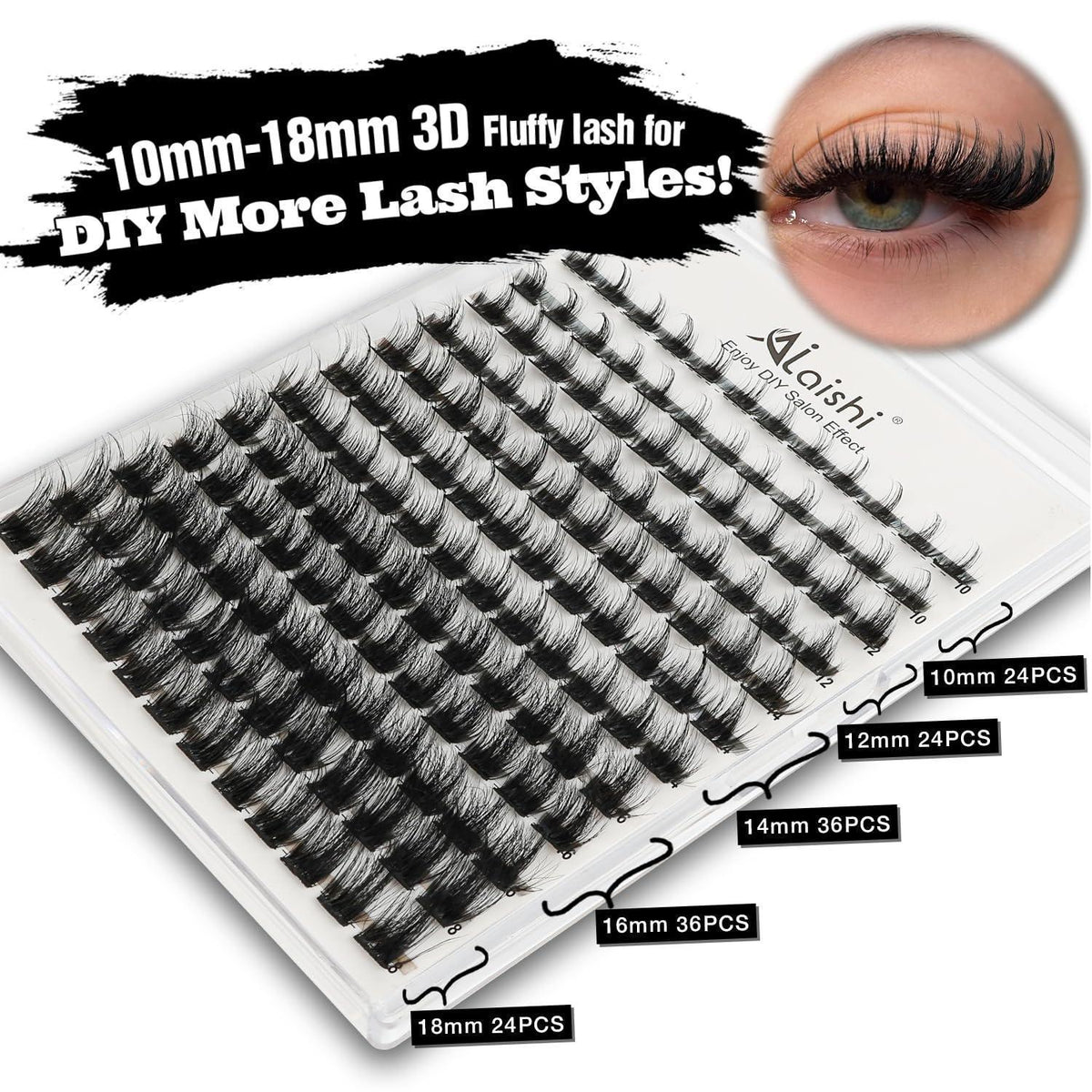3D Wimpern-Cluster Set mit Bond & Seal – 10-18mm D-Curl