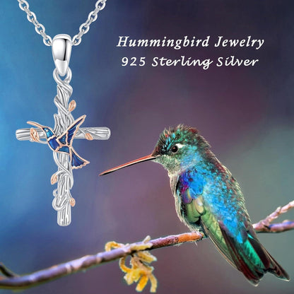 Sterling Silber Tier Halskette mit Kolibri & Blume, Geschenk für Damen
