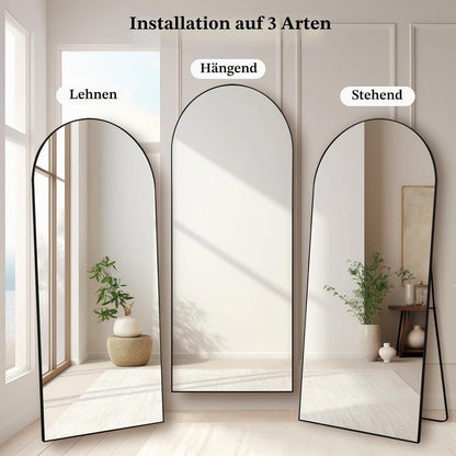 Gewölbter Ganzkörperspiegel 179x65cm – Stehspiegel Schwarz