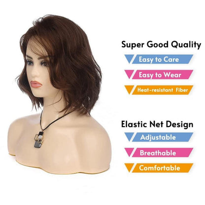 Braune Bob Welle Damen Perücke Synthetisch Hitzebeständig