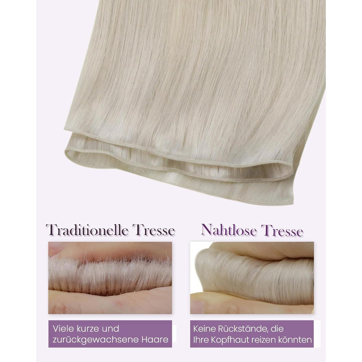 Echthaar Tressen Blond Platinblond 45cm – Einnäh Tressen #60