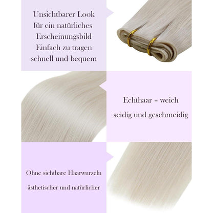 Echthaar Tressen Blond Platinblond 45cm – Einnäh Tressen #60