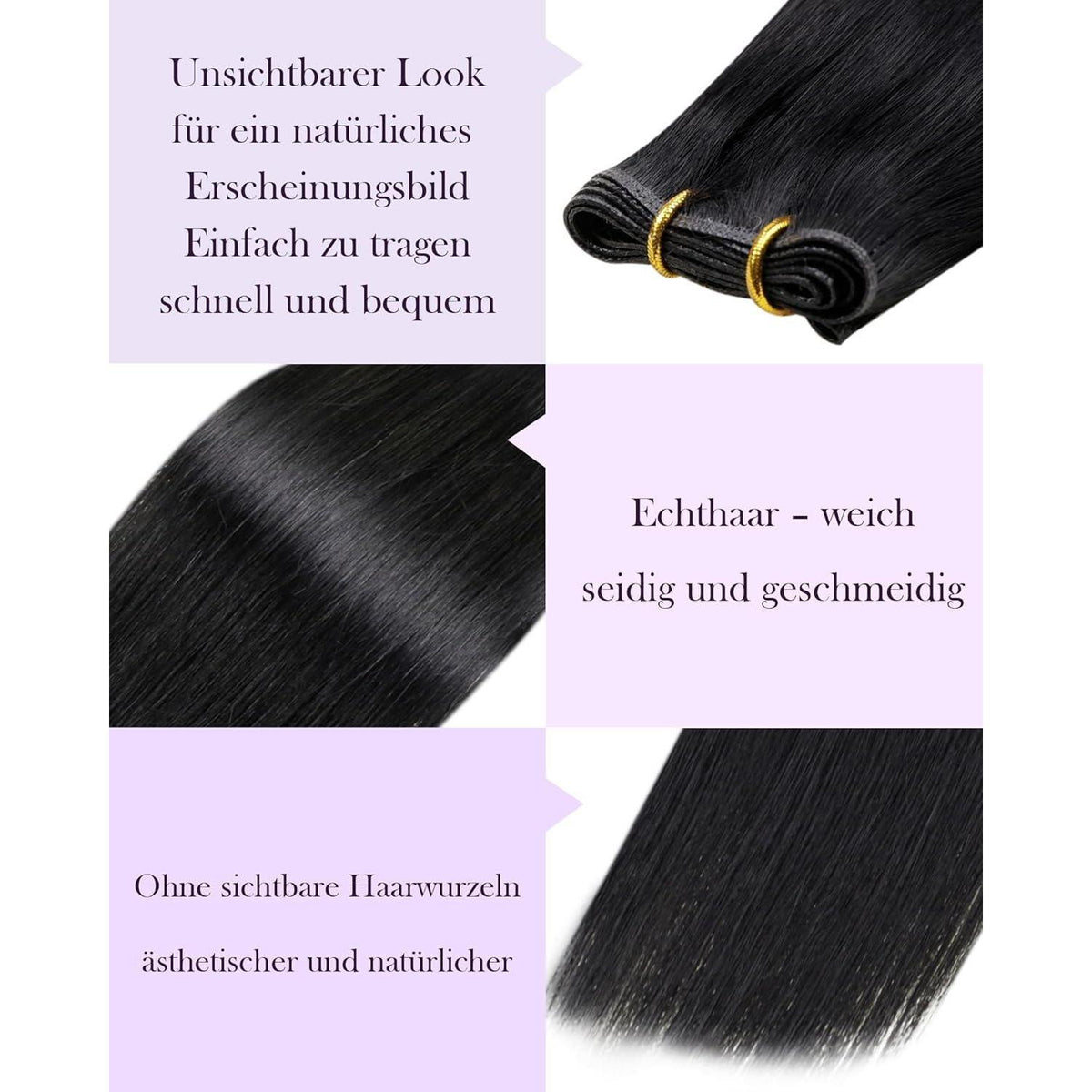 Echthaar Tressen Schwarz – Einnähhaare 55cm #1