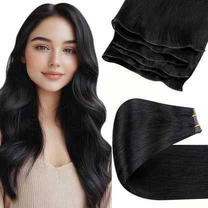 Echthaar Tressen Schwarz 50cm - Remy Weft zum Einnähen