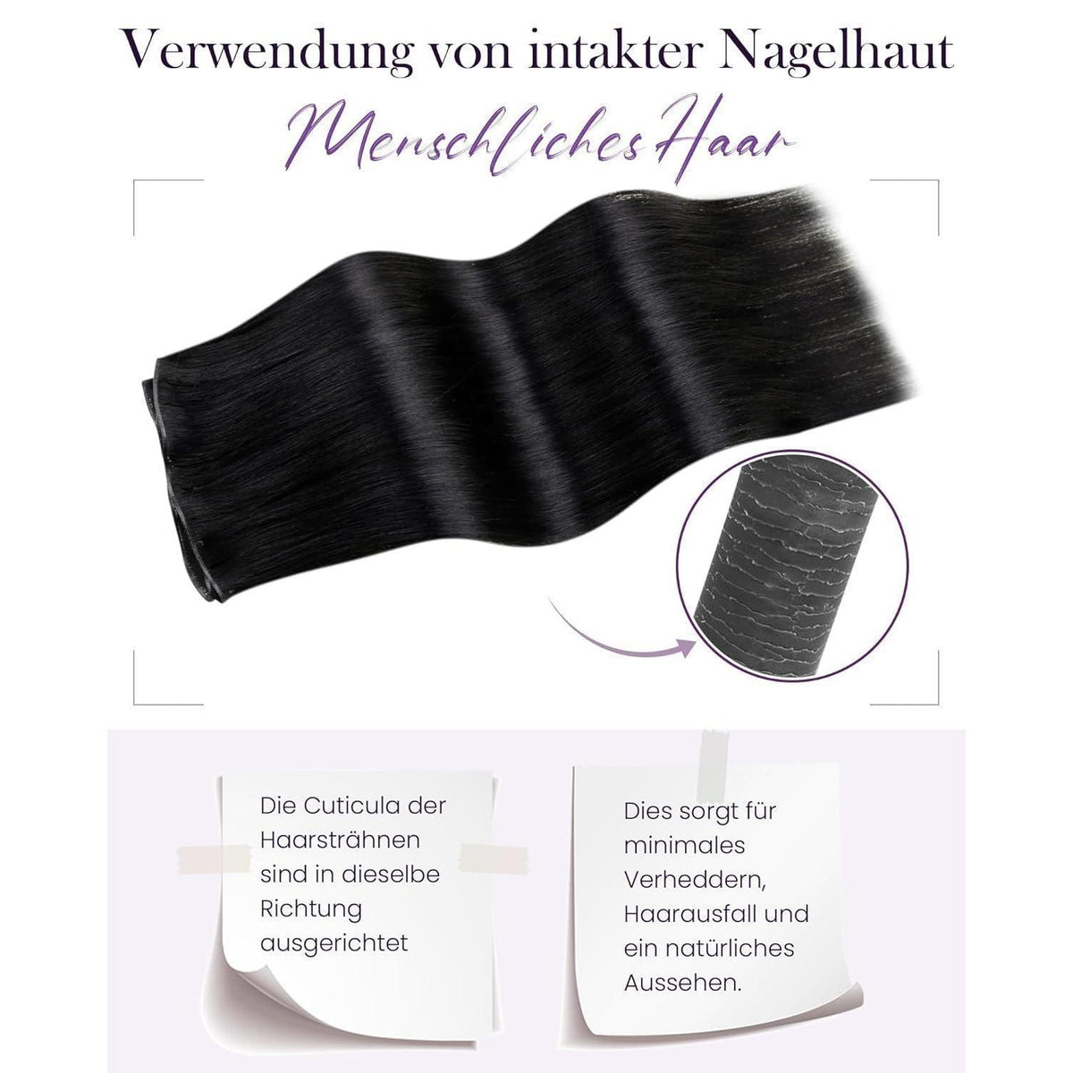 Echthaar Tressen Schwarz 50cm - Remy Weft zum Einnähen